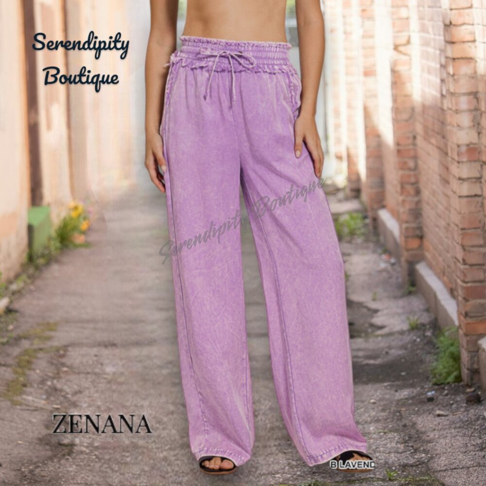 Baggy Fit Comfy Wide Leg Mineral Wash Sustainable Tencel Elastic Waist Pants